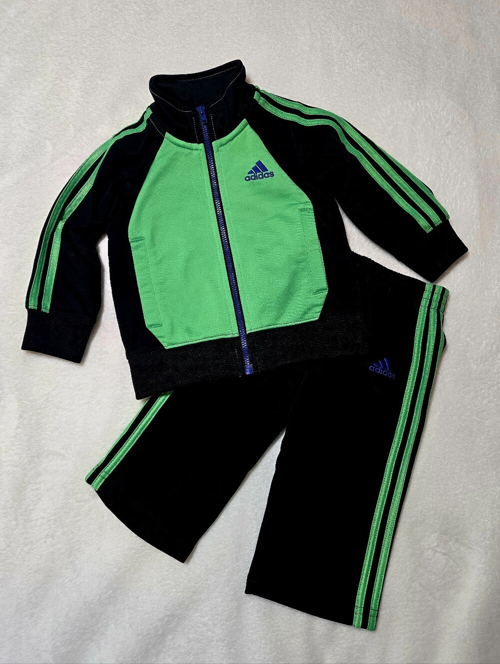 Adidas Baby Track Suit 12M Black Green Blue 3 Stripes